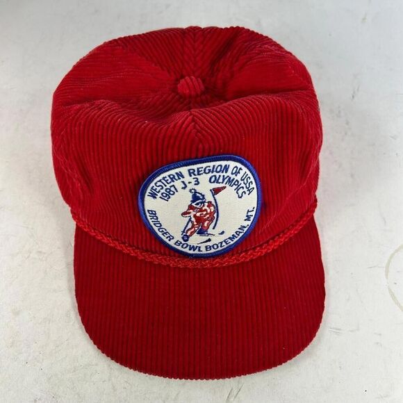 VTG 1987 Western Region of USSA Junior Olympics MT Hat Corduroy Red Cap Hat - Picture 5 of 9